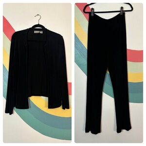 Chicos Travelers Classic Black 2 Piece Set Strait Leg Pants and Jacket Cardigan